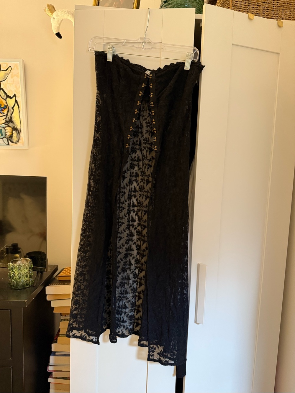 Johnny Was Black Lace Maxi dress / long top with Button Accents